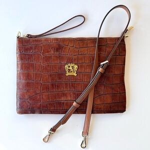 Pratesi Firenze Rufina King Brown Crocodile Embossed Italian Leather Bag